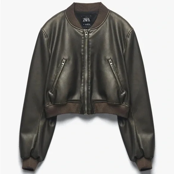 Zara Faux Leather Bomber Jacket - Picture 1 of 5